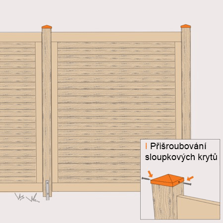 Náčrt postaveného plotu s vyznačením uzávěrů sloupků