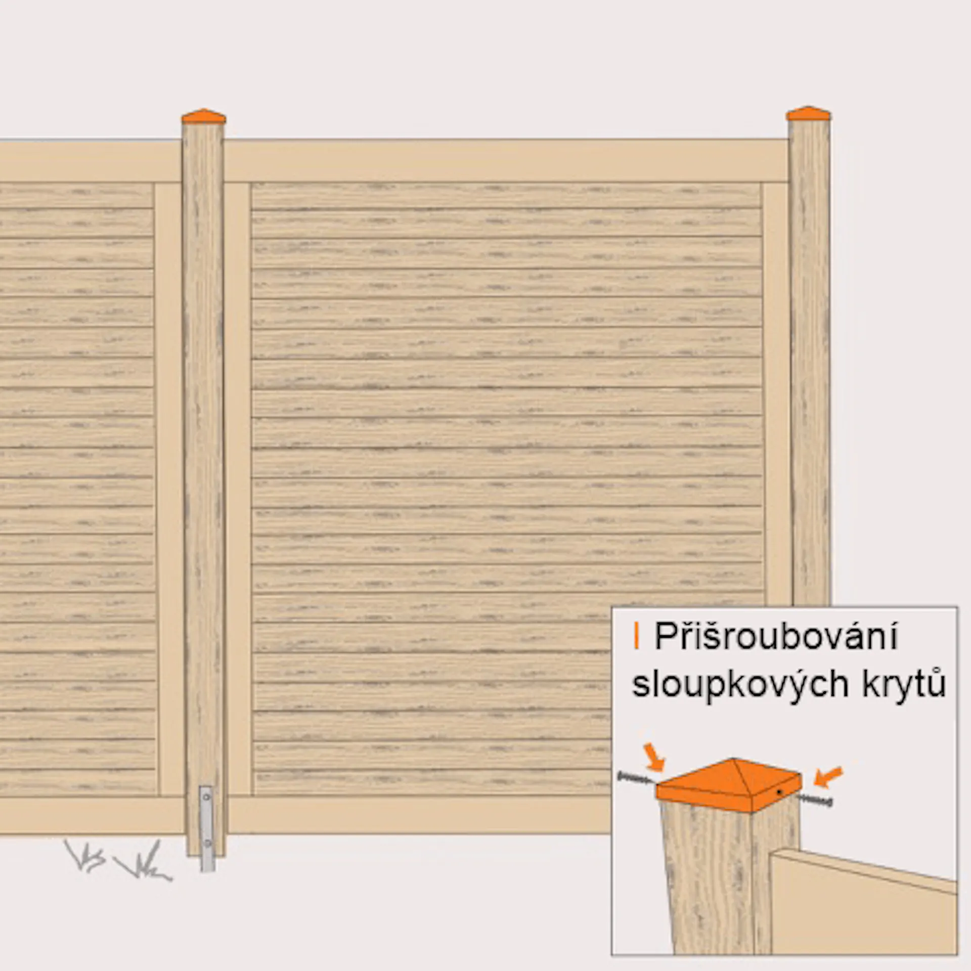 Náčrt postaveného plotu s vyznačením uzávěrů sloupků