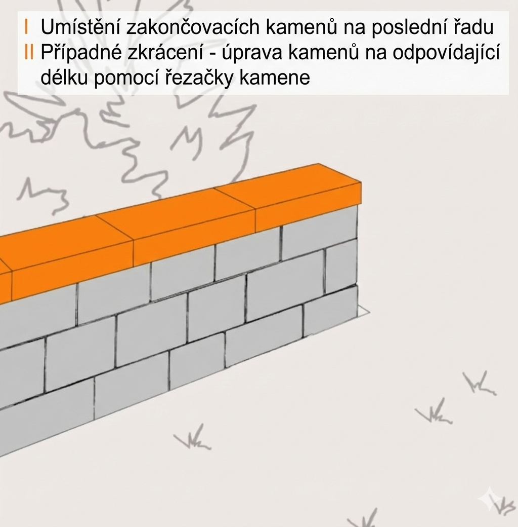 Náčrt volně stojící zídky na zahradě.