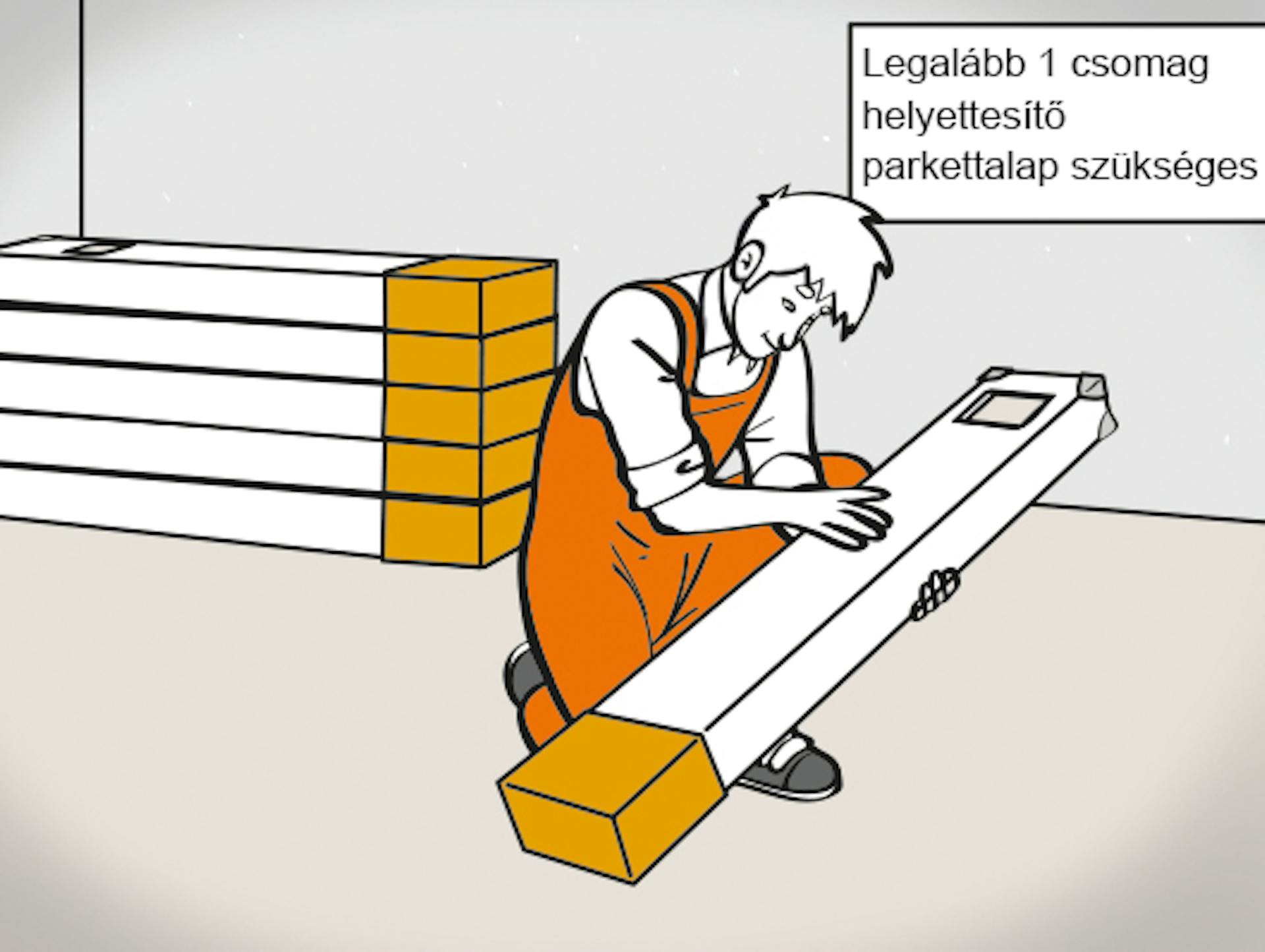 Egy barkácsoló egy csomag tartalék parkettával.