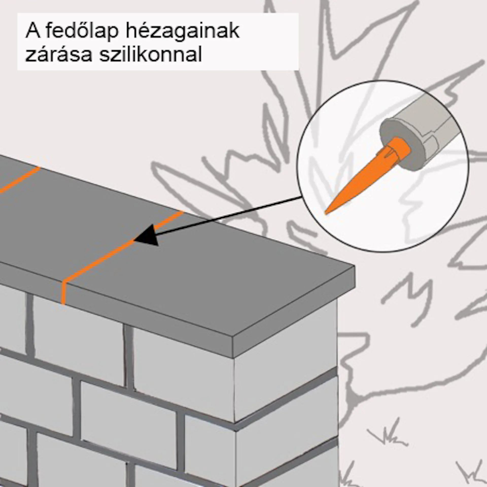 Vázlat egy falról, amelynek réseit szilikonnal tömítik