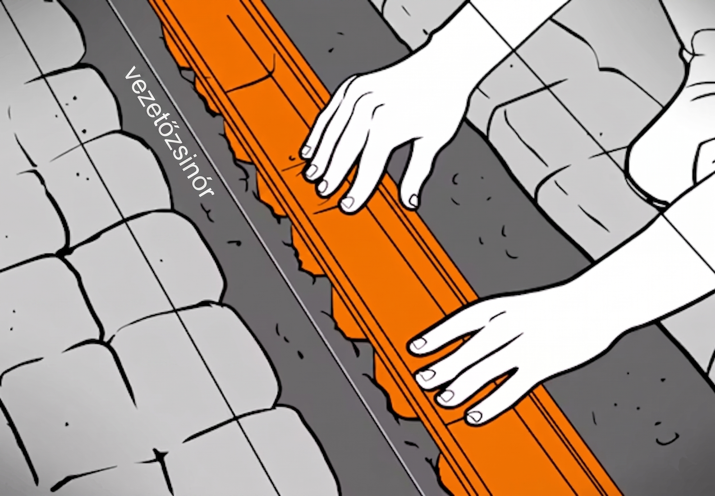 A barkácsoló vízelvezető folyókát helyez el egy beton alapzatba.