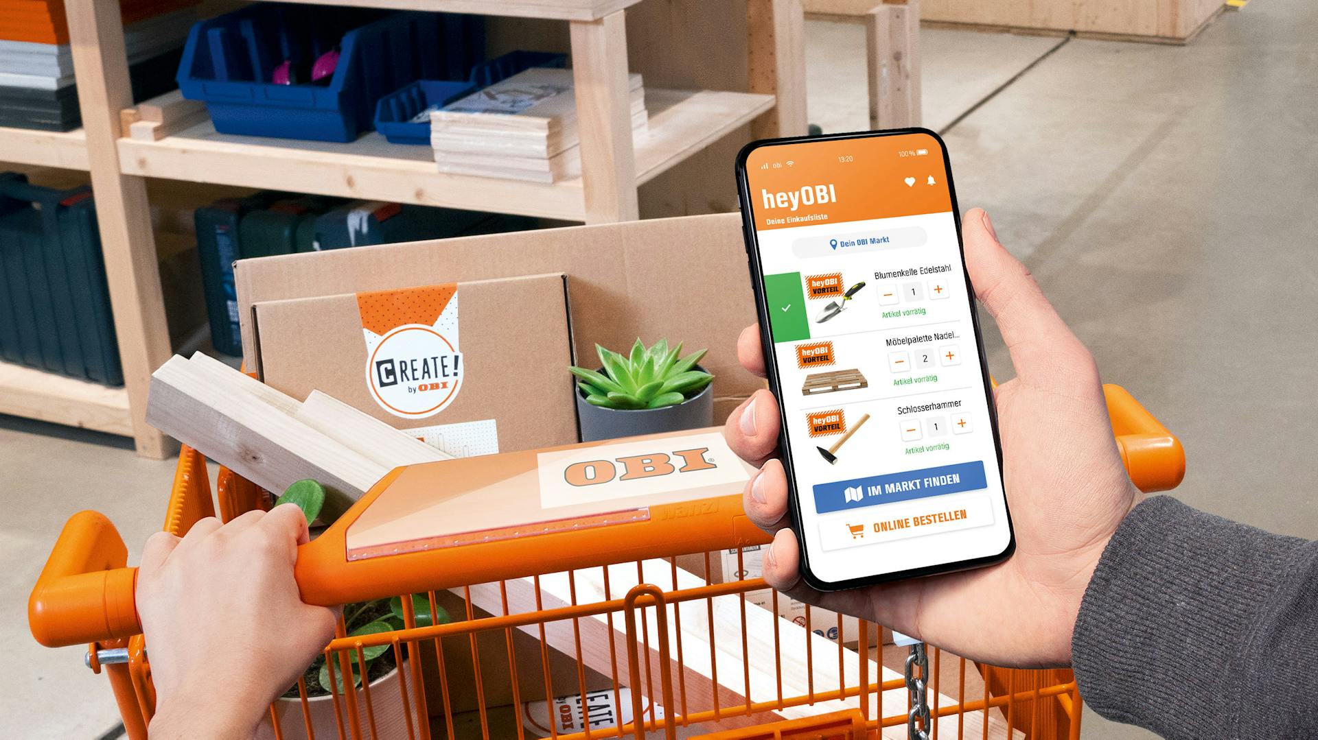 Einkaufswagen mit heyOBI App Abbildung
