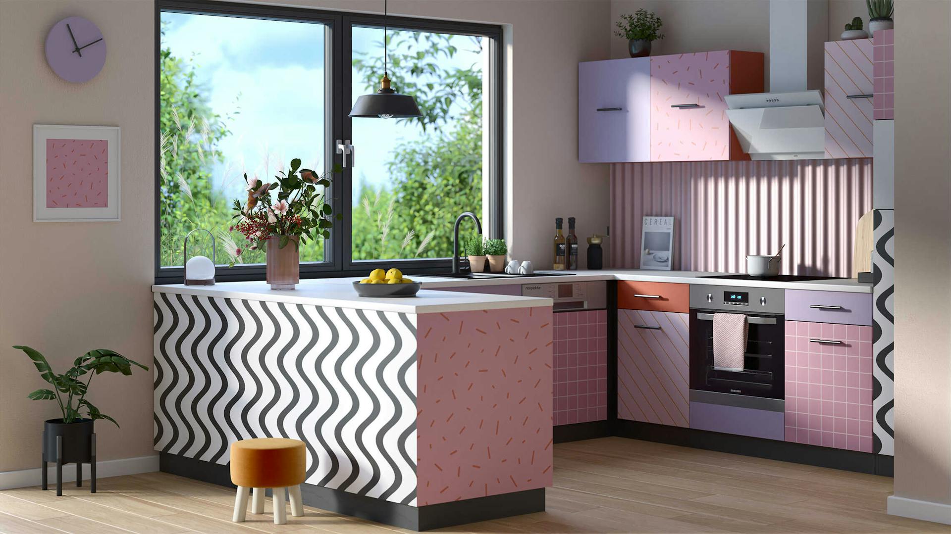 Bunte Küche mit Muster