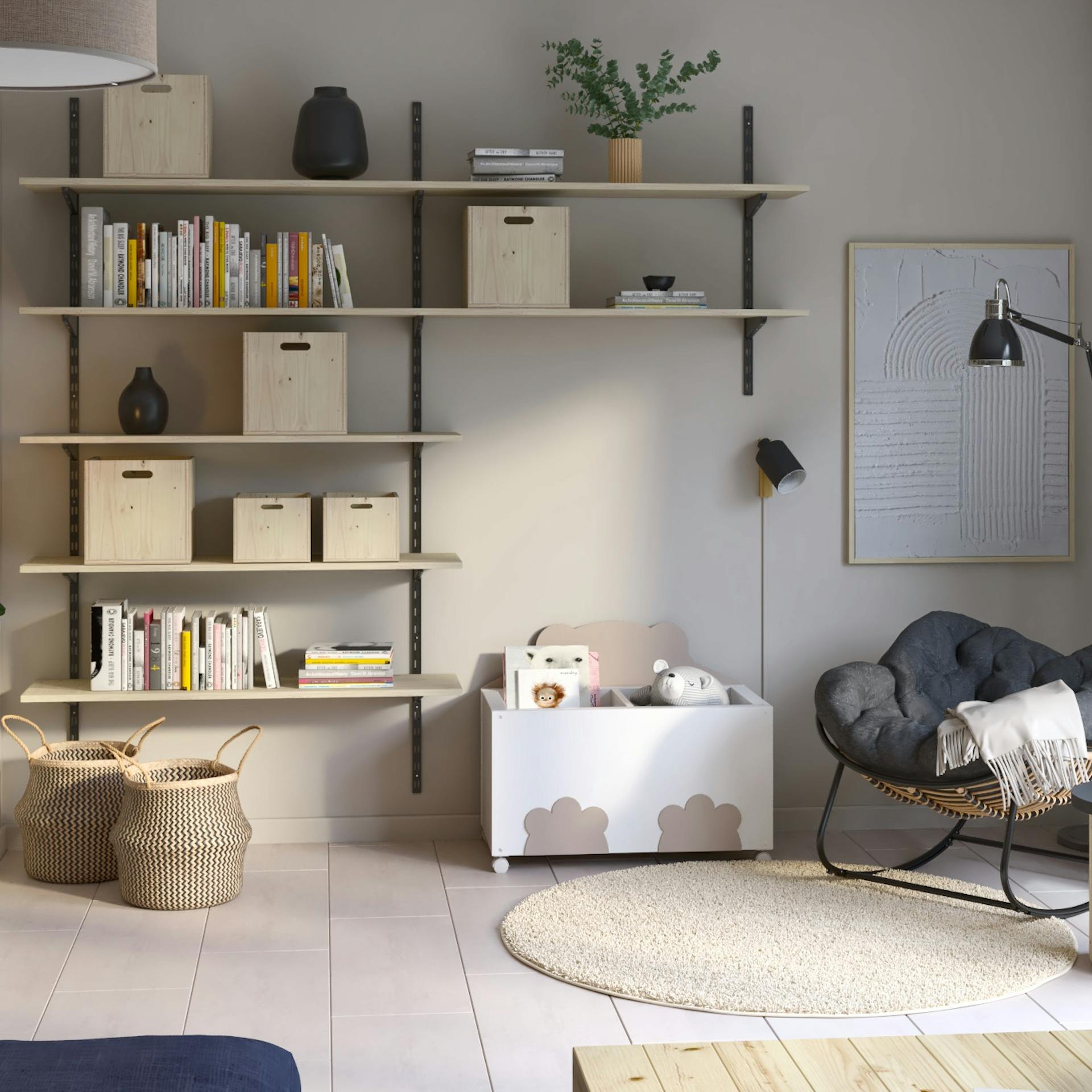 Japandi Wohnzimmer Ecke.