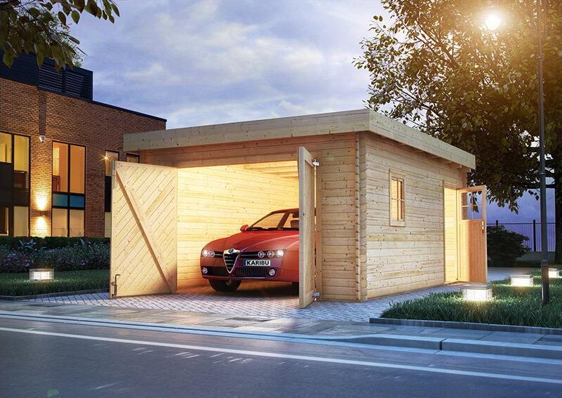 Moderne Fertiggarage zum Schutz von Auto