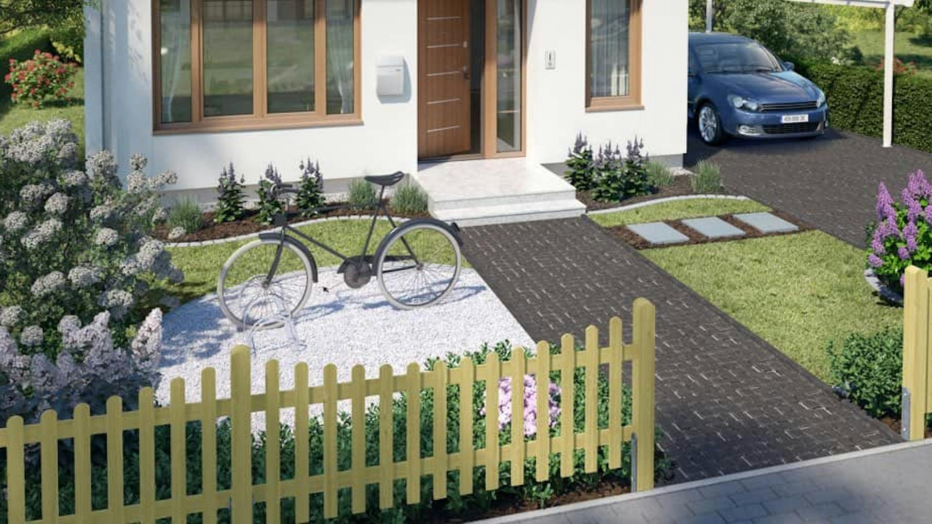 Natürlicher Vorgarten mit Flieder und Hortensien