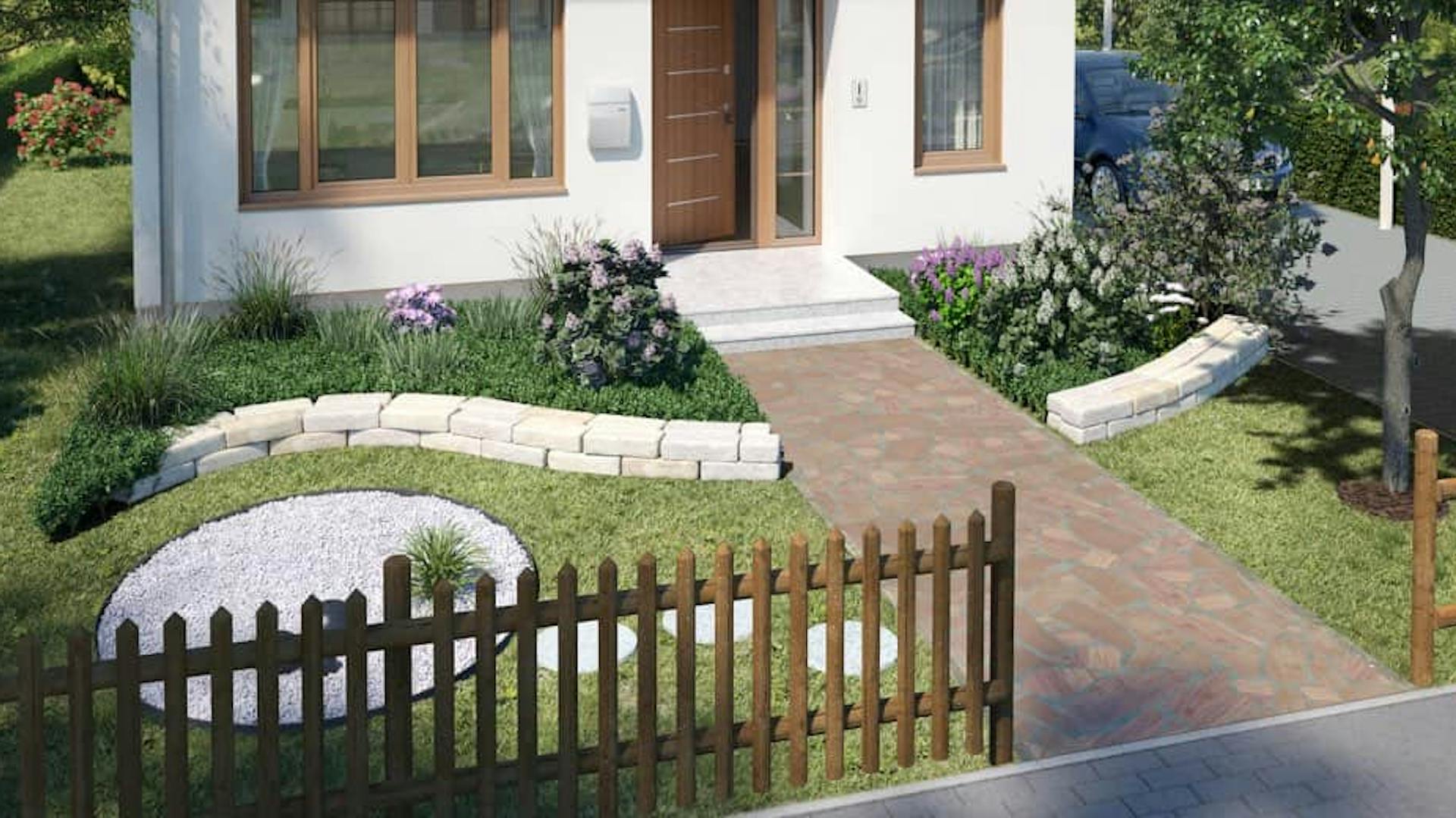 Geschwungene Beeteinfassung mit Steinplatten