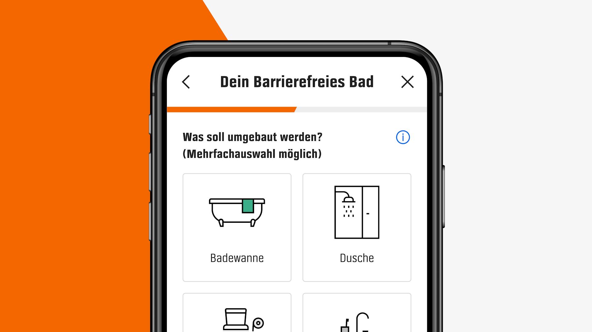 Handy mit Anfrage für barrierefreies Bad