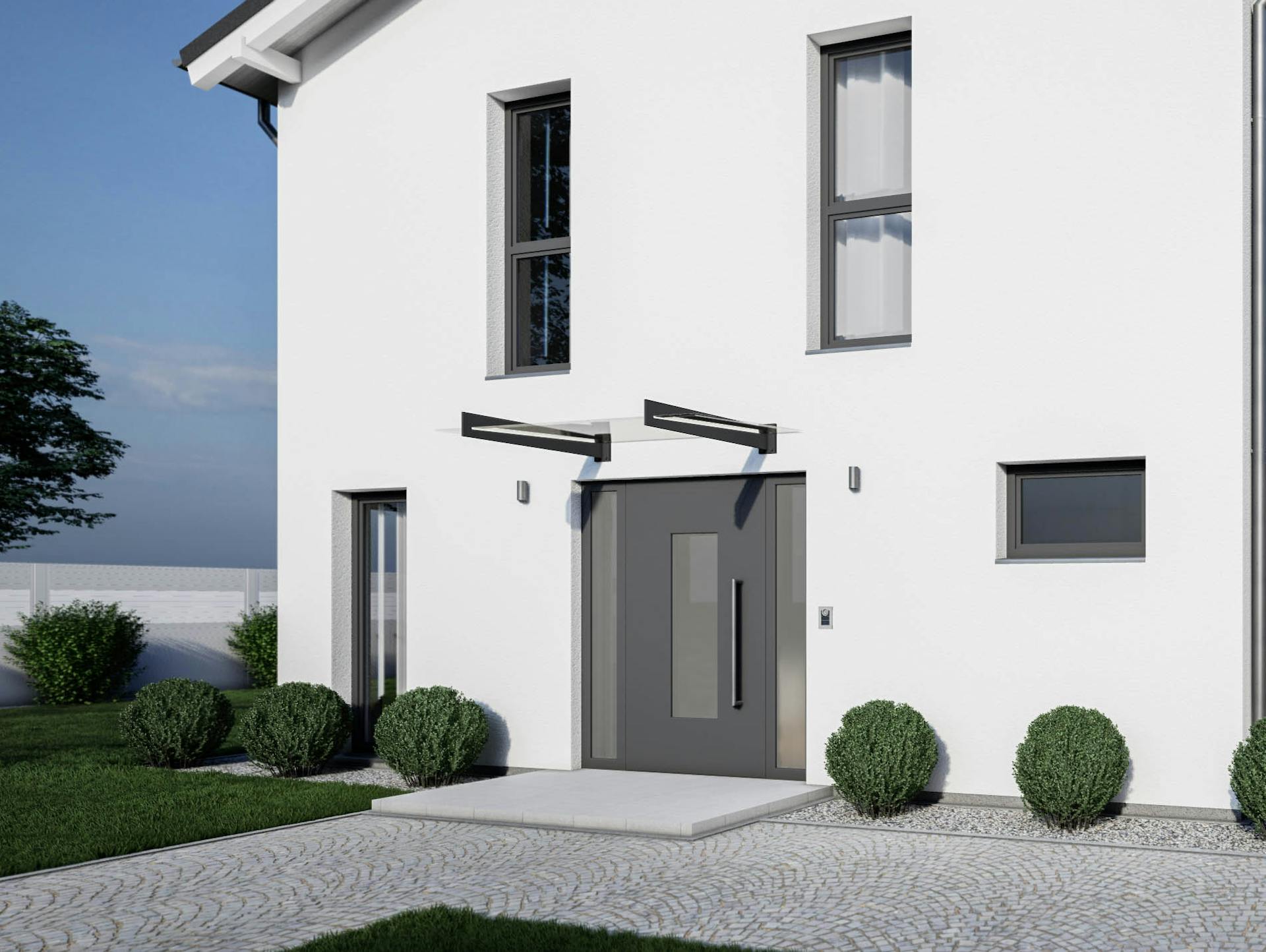 Freitragende Eingangsüberdachung aus Glas