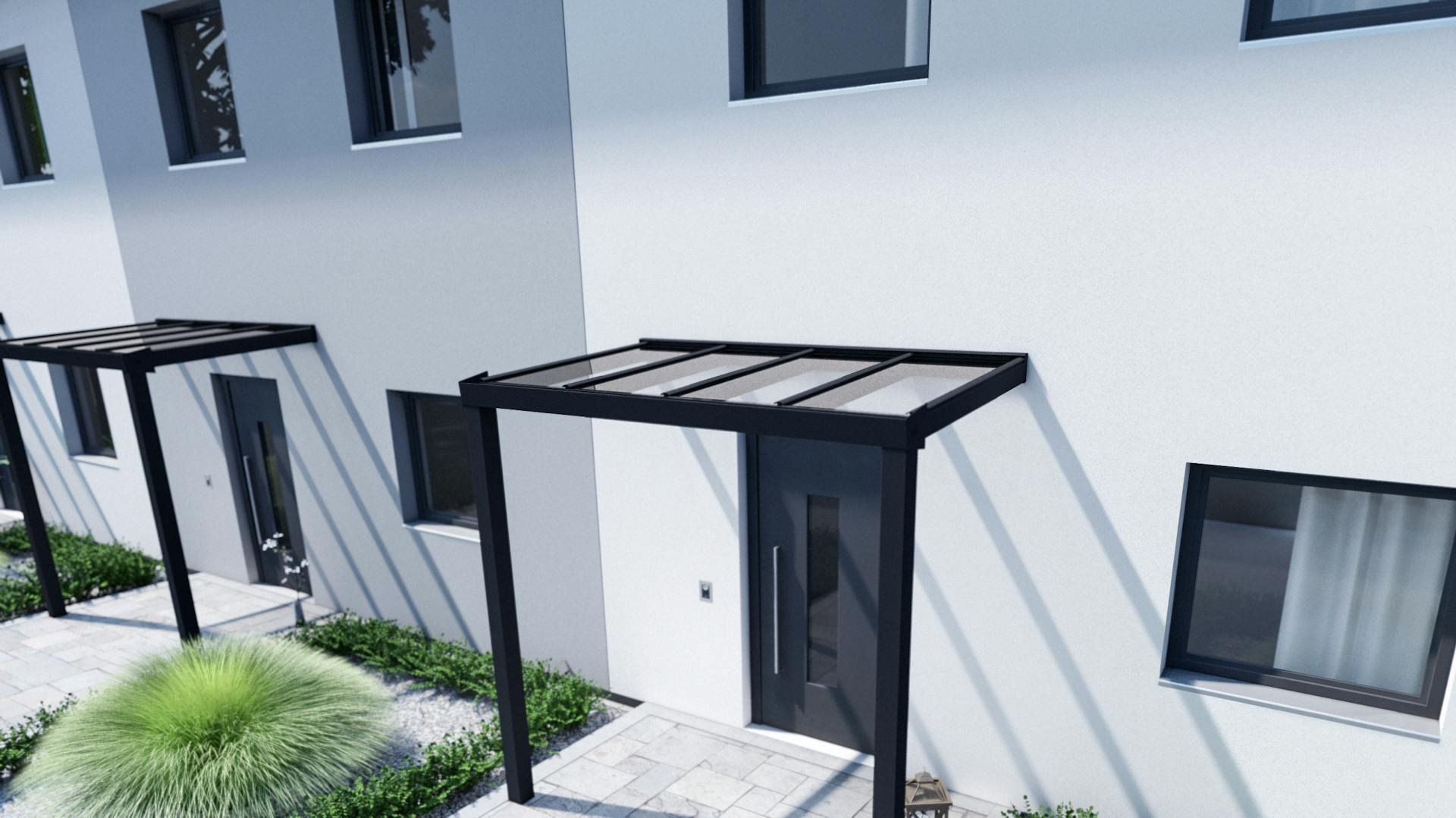 Vordach in Anthrazit mit Glasdach