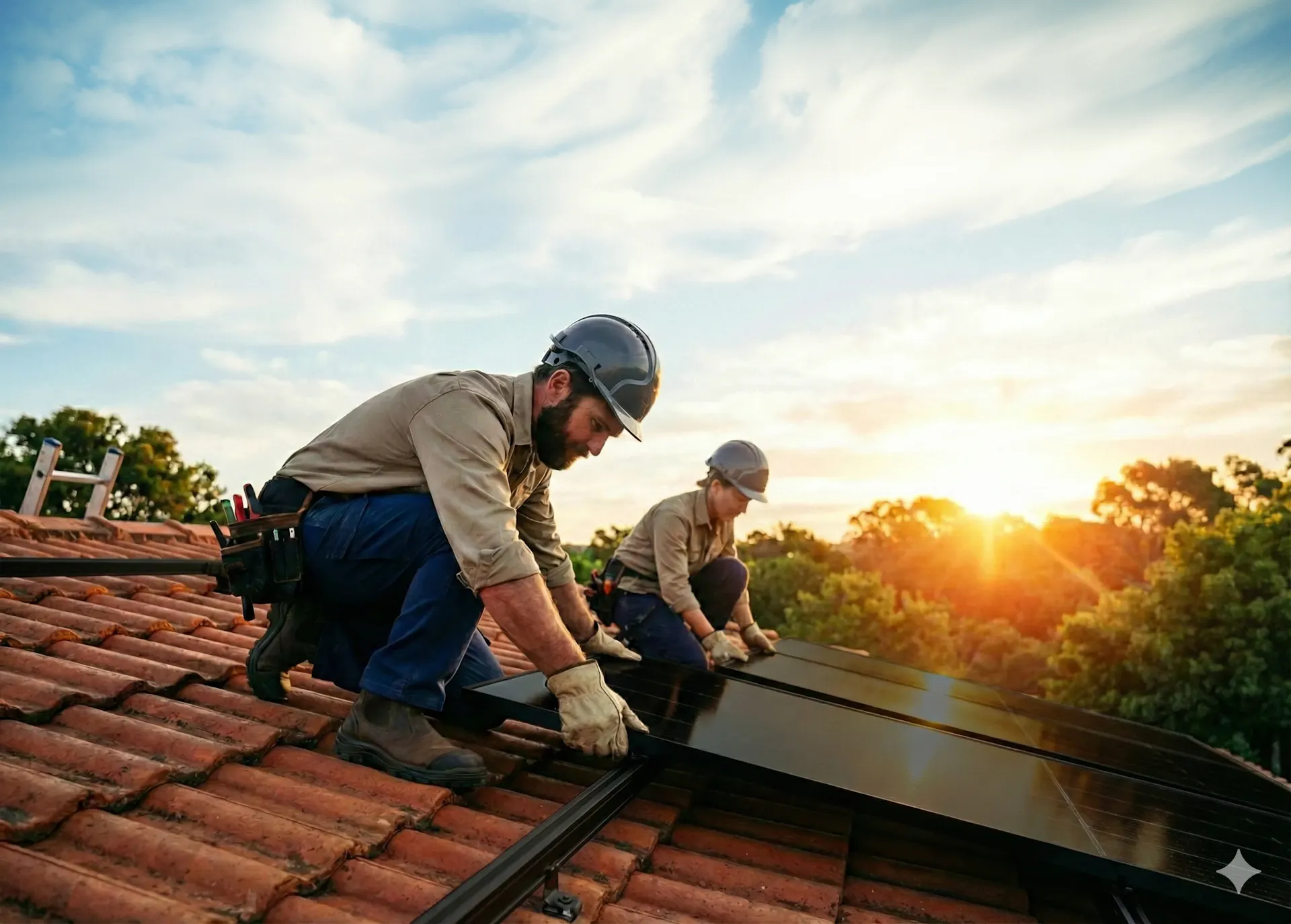 Installation der Solaranlage durch Experten auf dem Hausdach