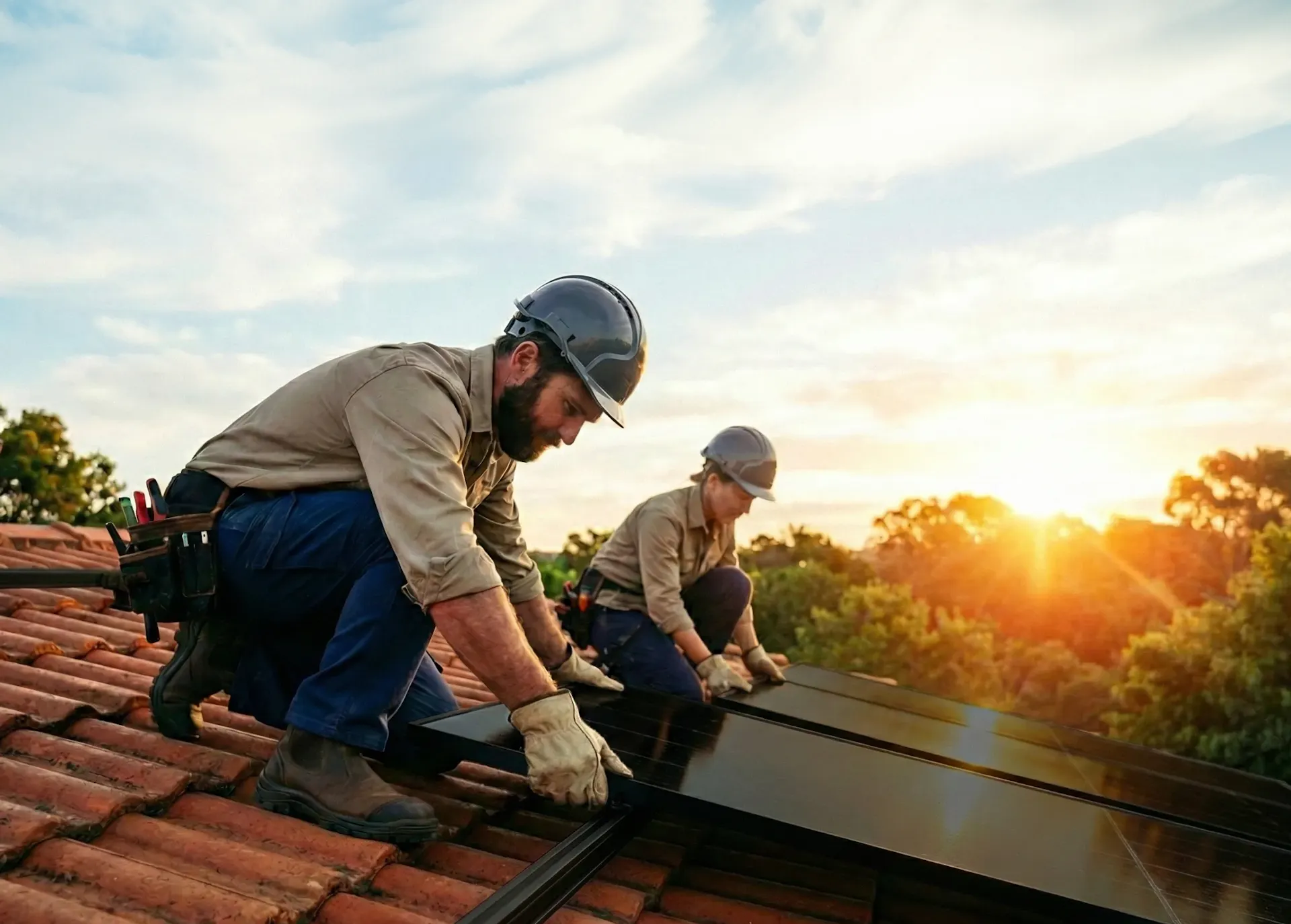 Installation der Solaranlage durch Experten auf dem Hausdach