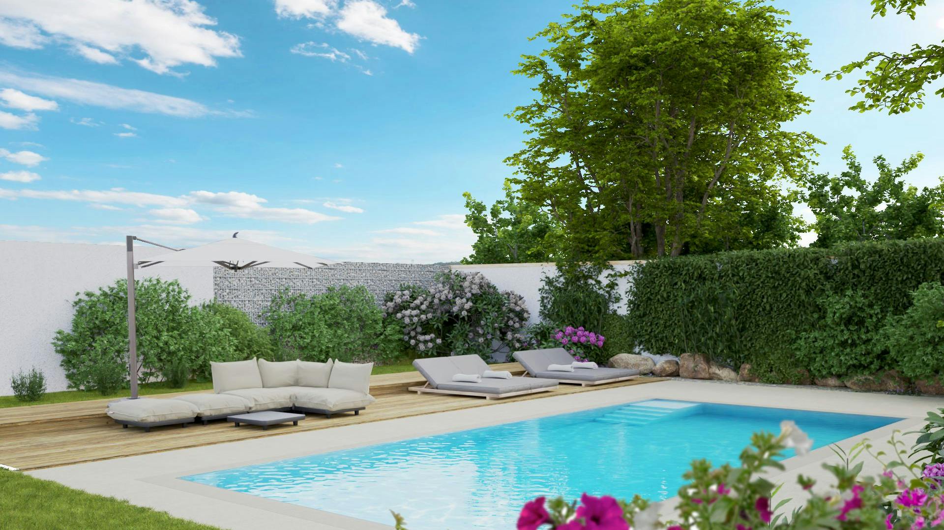 Kleiner Pool mit Treppe auf Terrasse