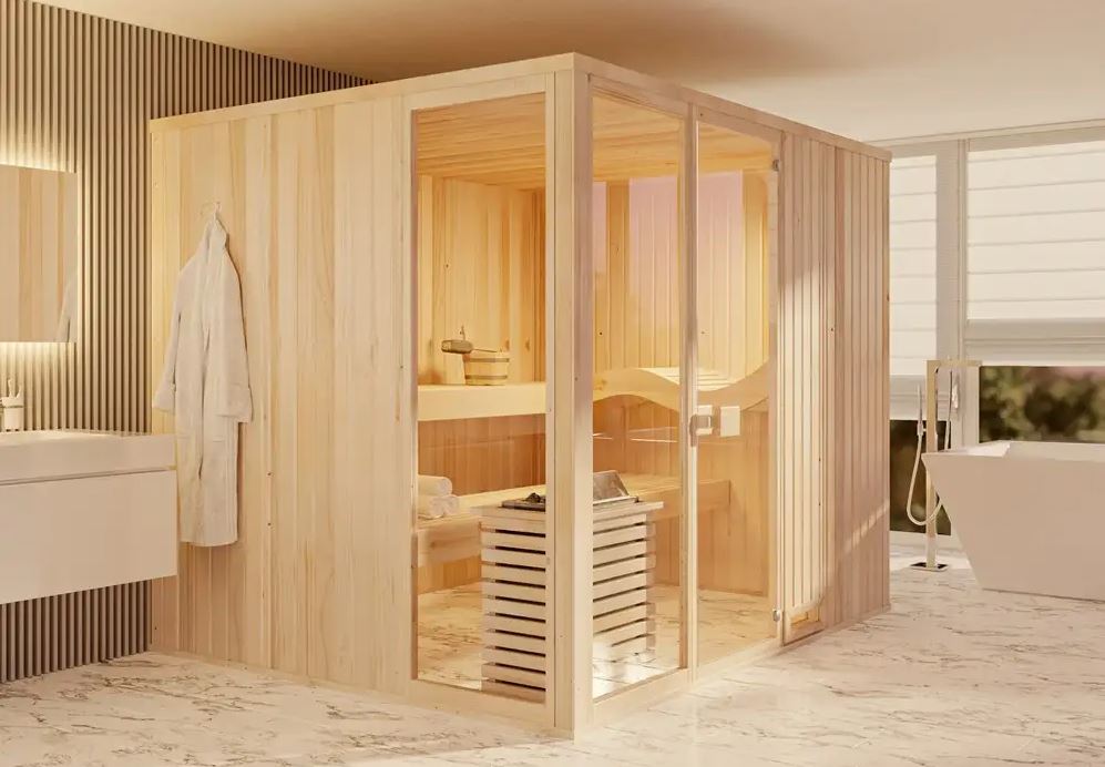 Kleine Design-Innensauna in Fassform