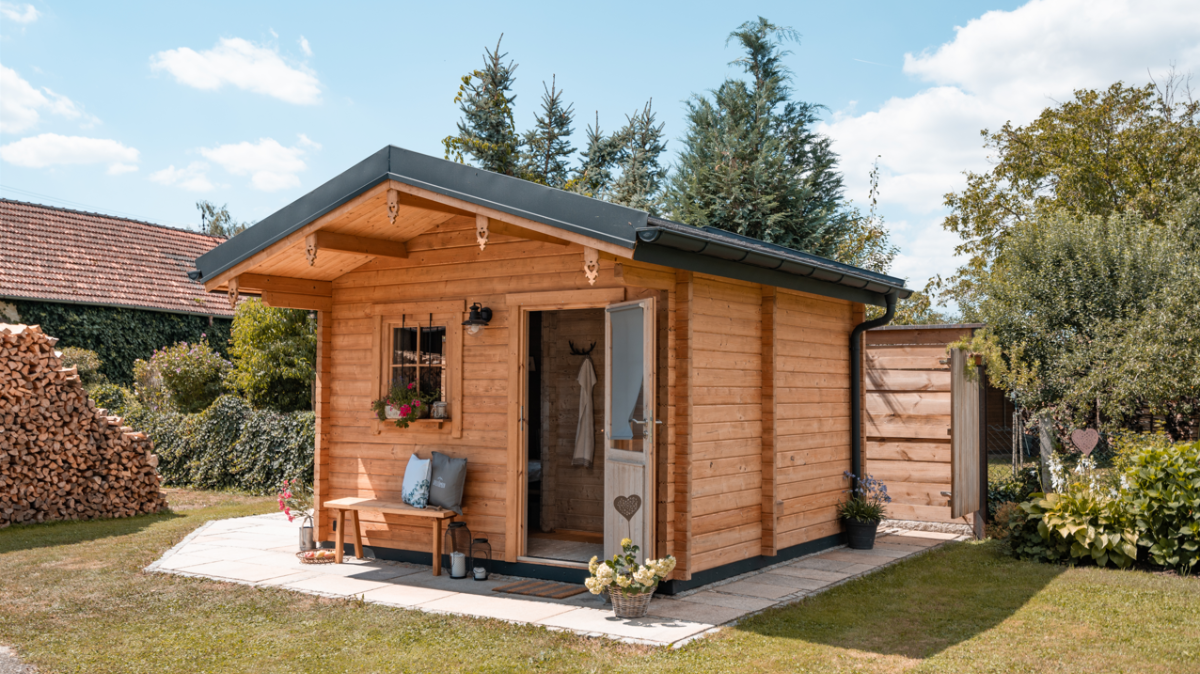 Saunahaus mit Vordach und Vorraum