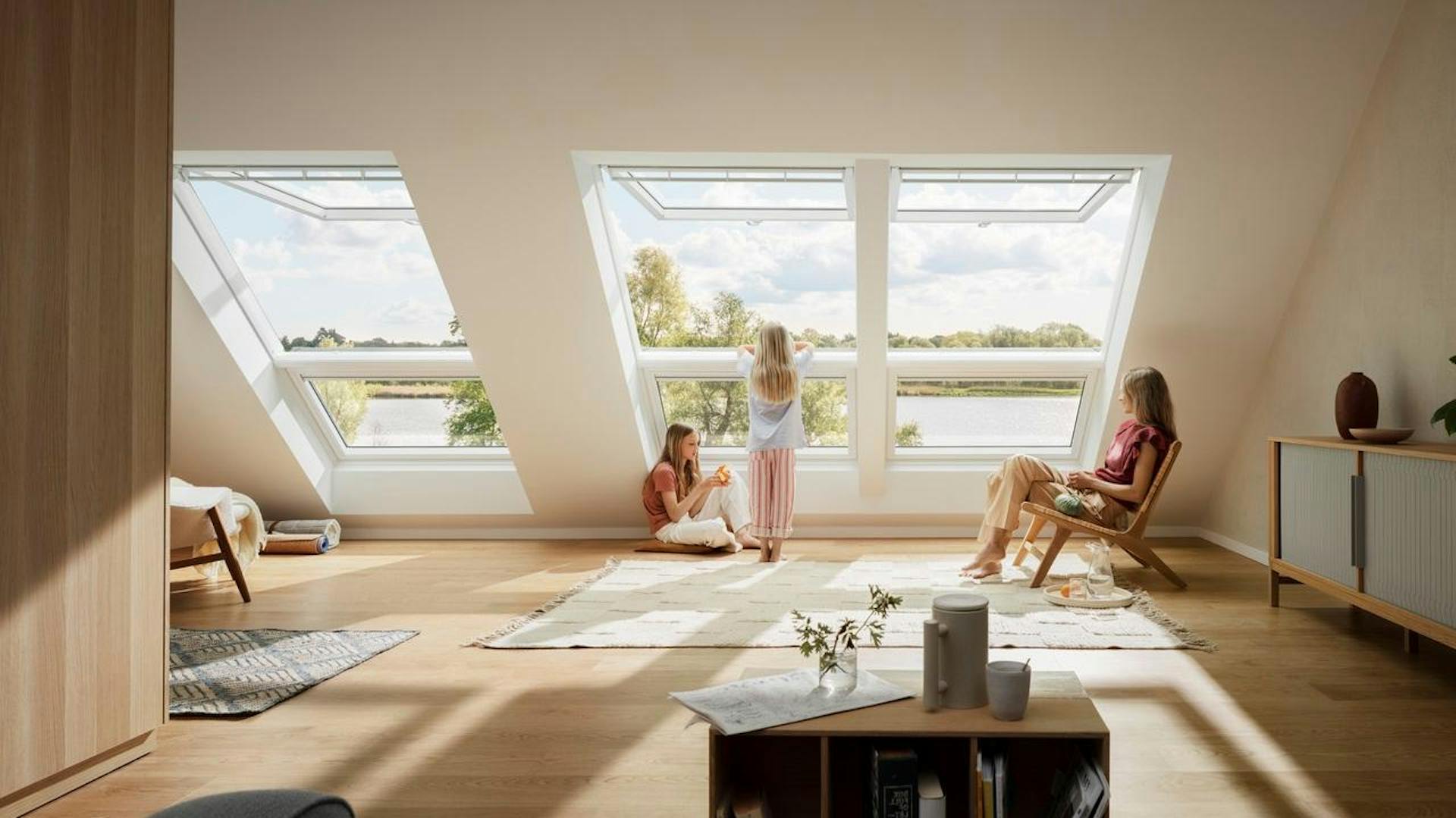 dachfenster und familie