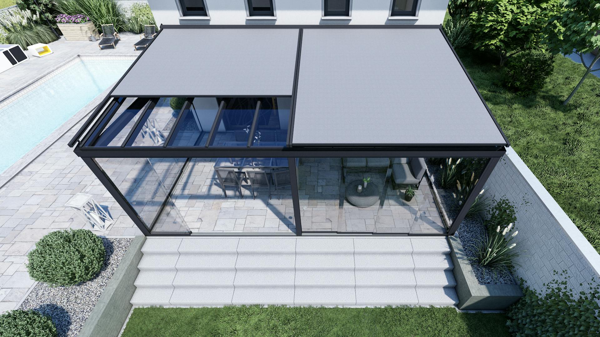 Sommergarten mit Aufdachmarkise in Anthrazit