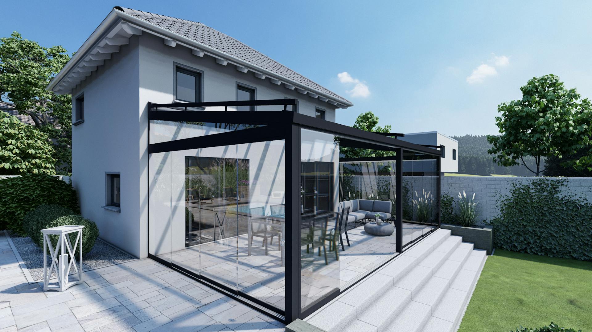 KD Sommergarten in Silber mit Schiebetüren