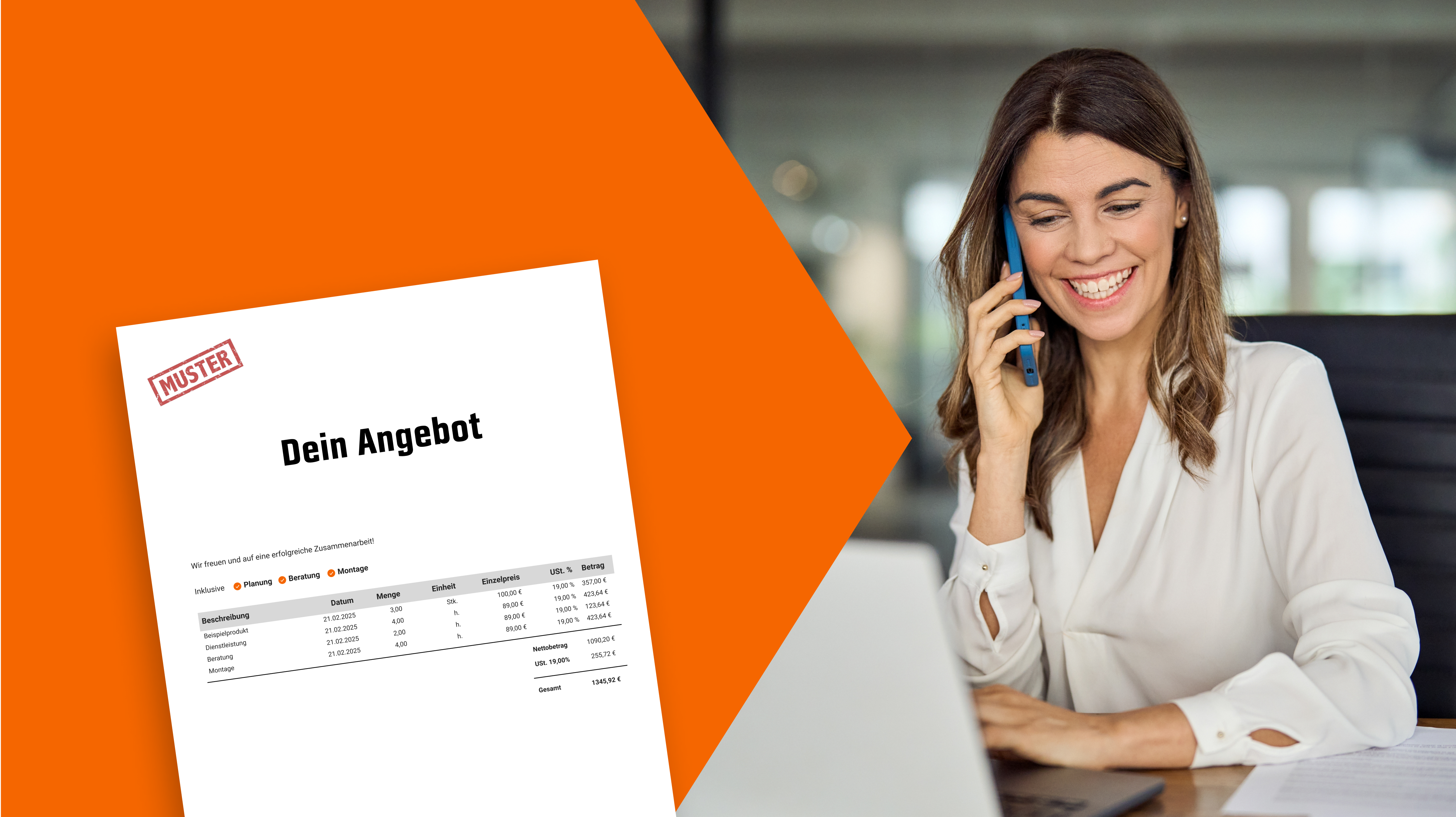 Angebot und Frau die telefoniert