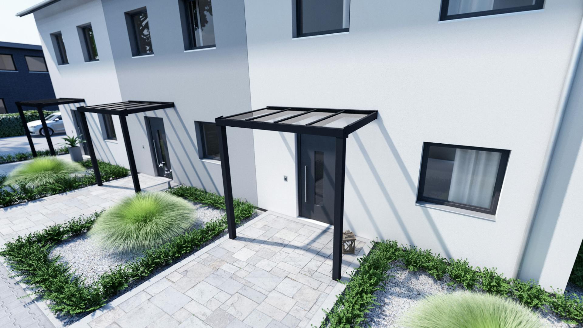 Vordach mit Pfosten in Anthrazit mit Verbundsicherheitsglas