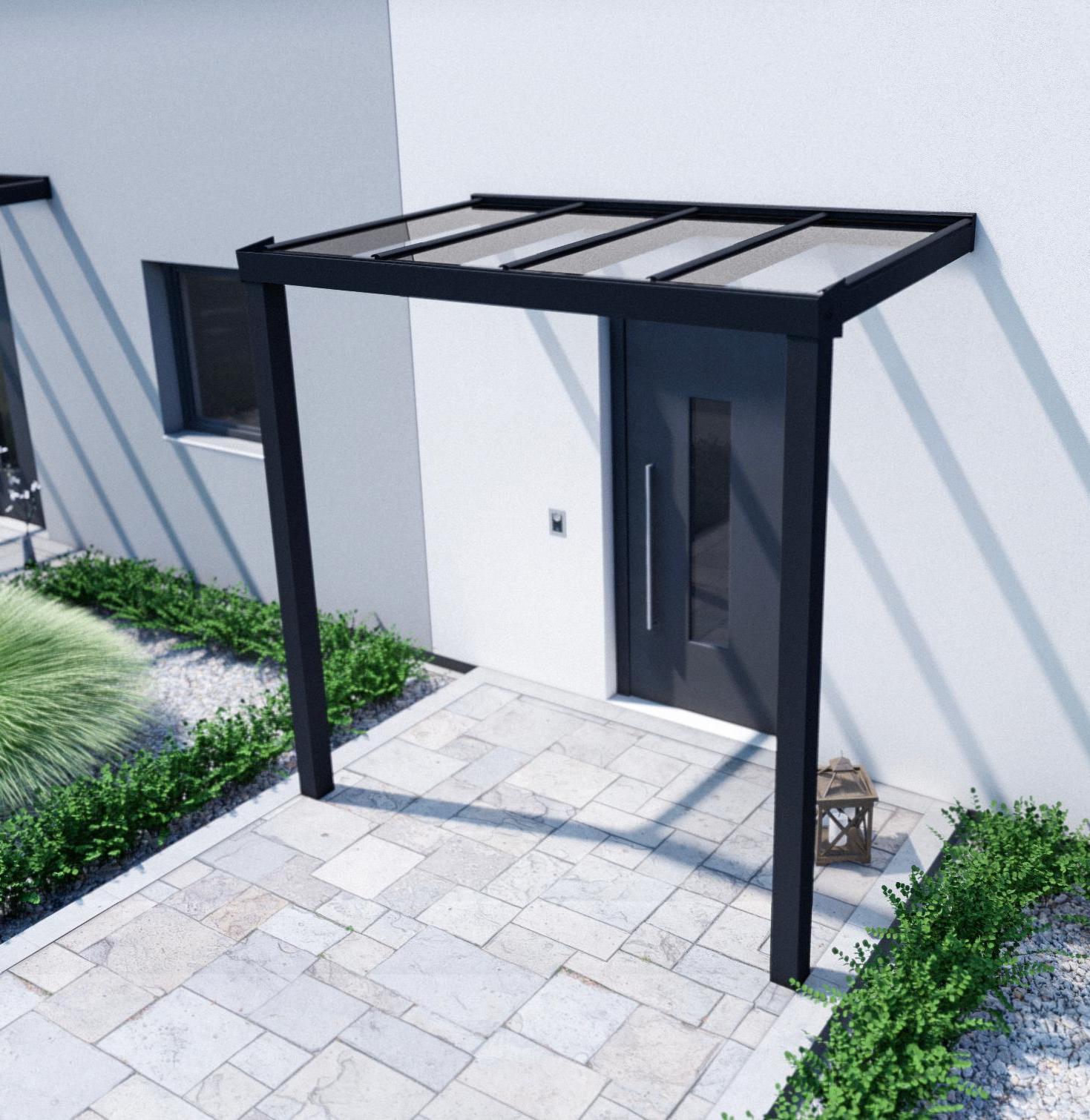 Vordach mit Pfosten in Anthrazit mit Verbundsicherheitsglas