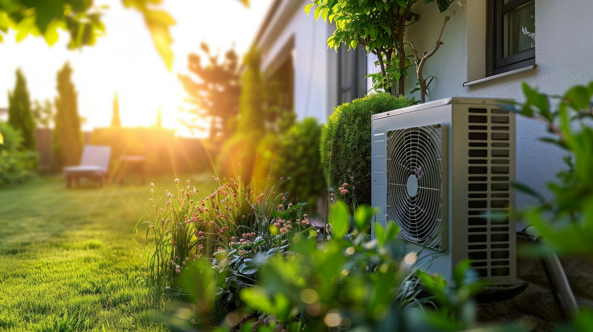 Wärmepumpe am Hauseingang in Anthrazit