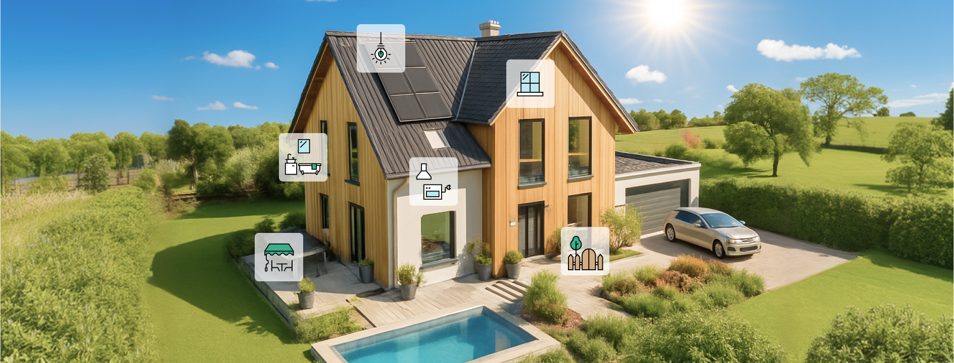 Haus mit Icons zu den verschiedenen Dienstleistungen