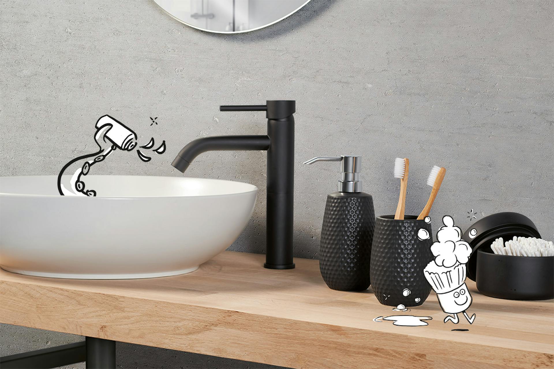 Waschbecken mit schwarzer Baliv Armatur