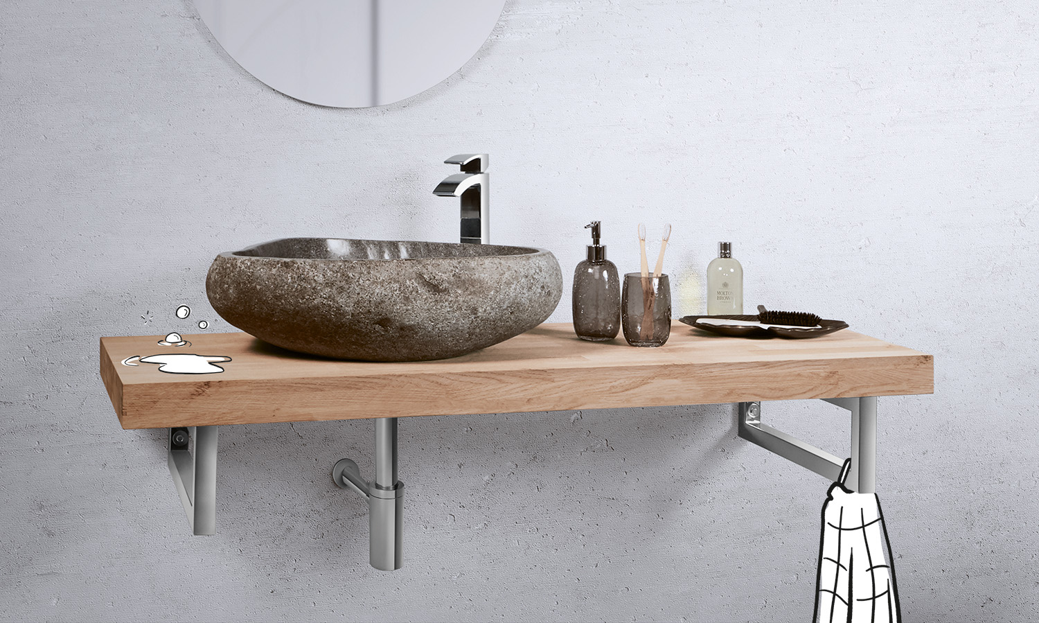 Stein Waschbecken mit Baliv Armatur