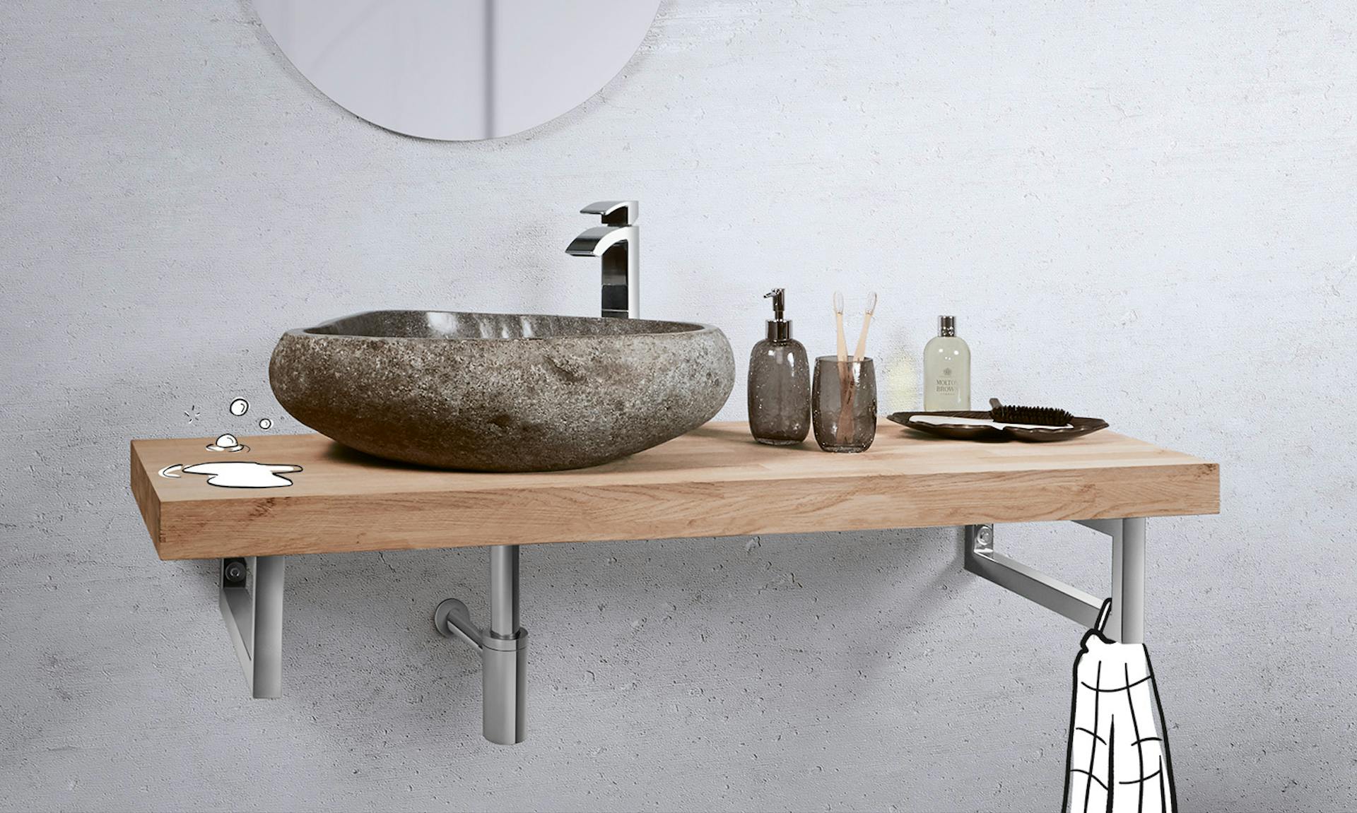 Stein Waschbecken mit Baliv Armatur