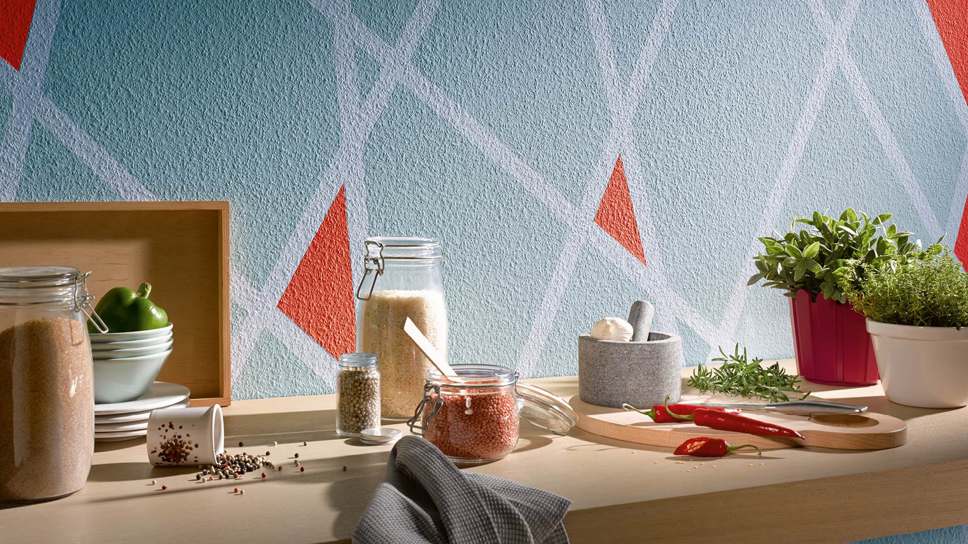 Wand mit Muster dank Abklebetechnik