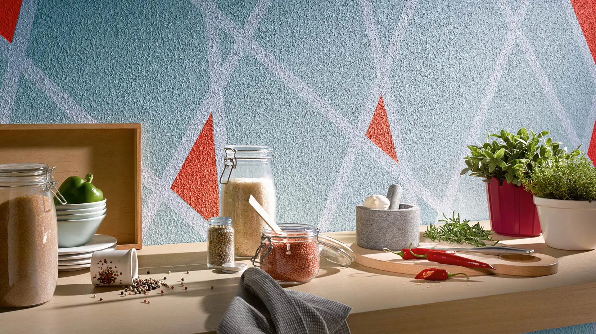 Wand mit Muster dank Abklebetechnik
