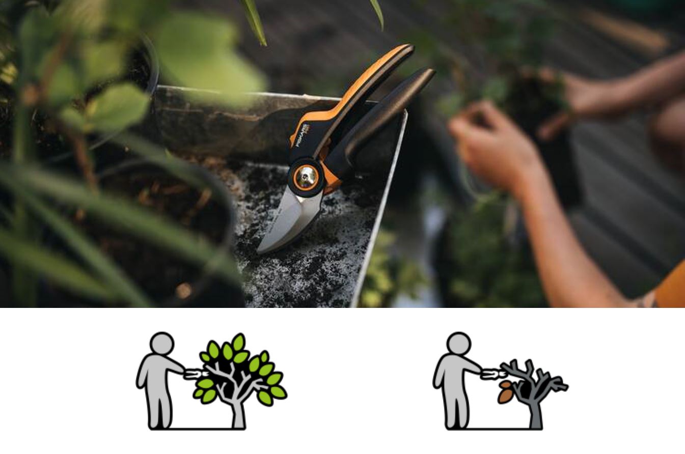 Fiskars Gartenscheren  zum Schneiden von grünem, frischem Holz bzw. totem und harten Holz
