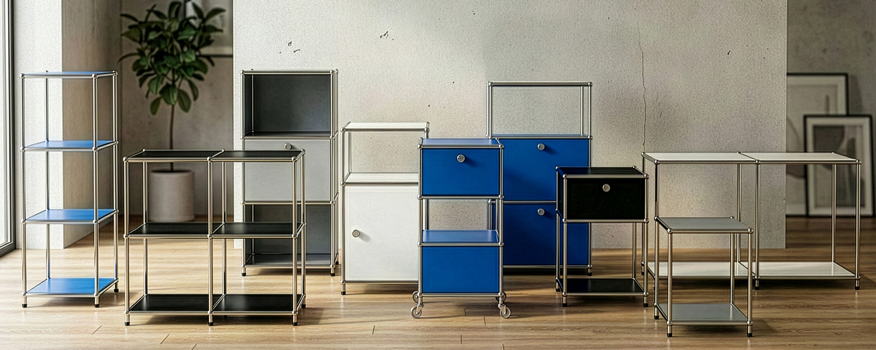 Concept Epure Serie Regal von Floordirekt in Blau, Schwarz und Weiß