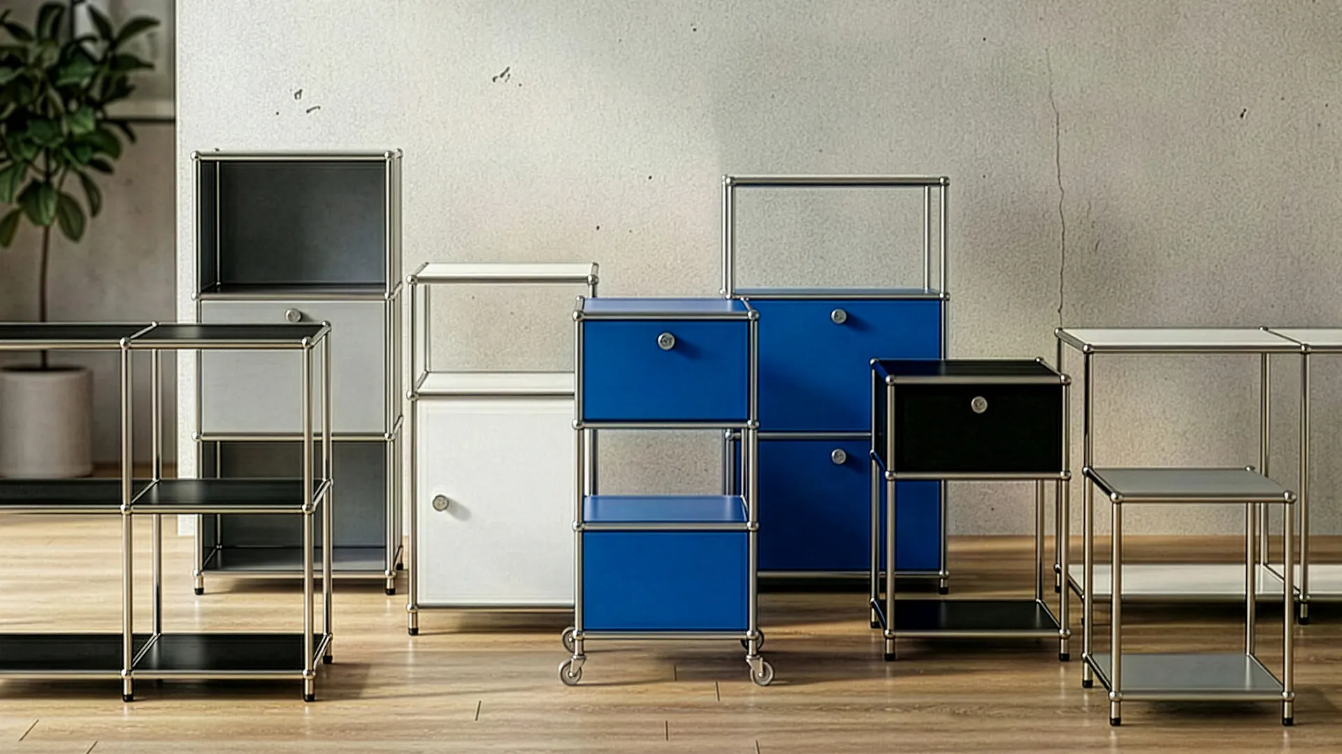 Concept Epure Serie Regal von Floordirekt in Blau, Schwarz und Weiß