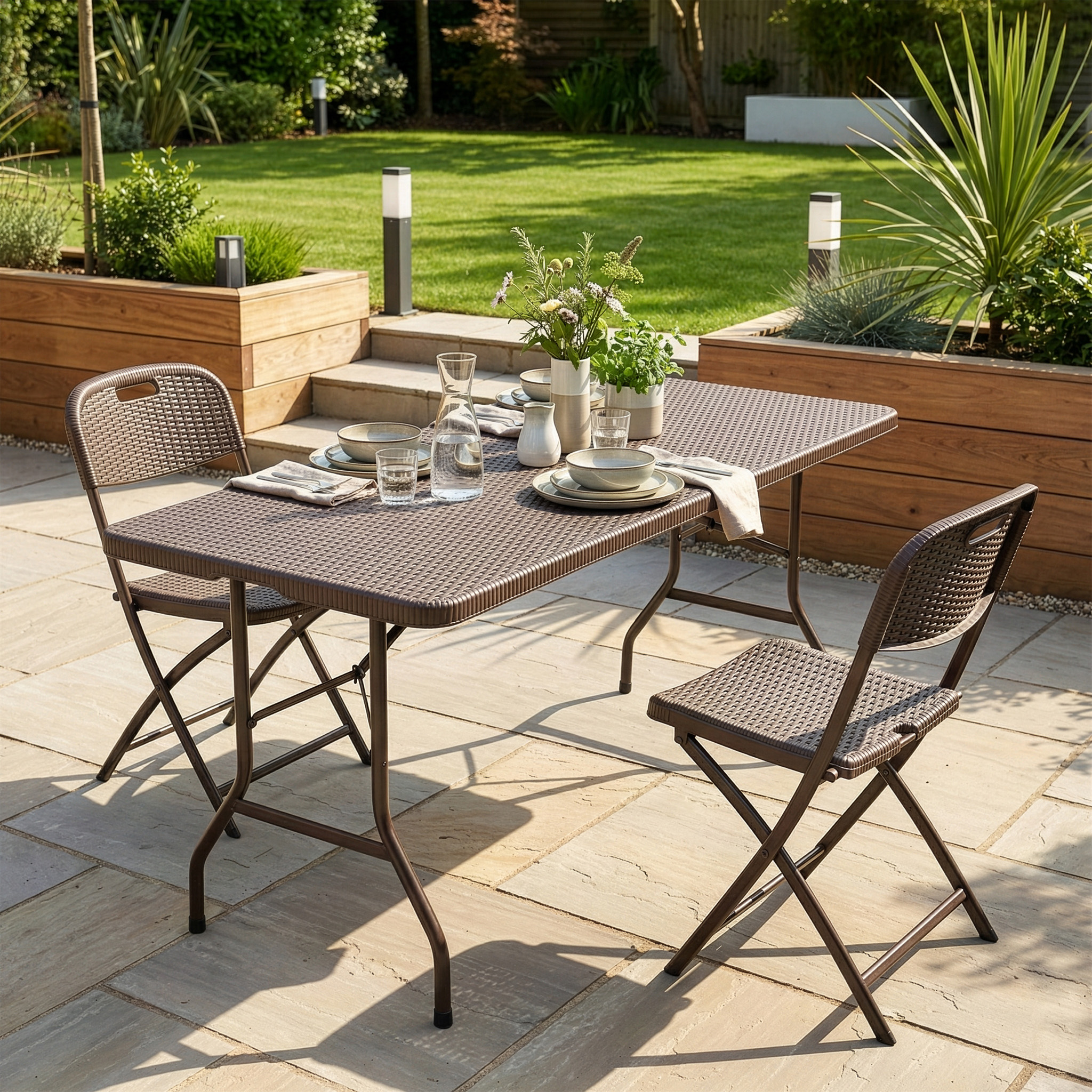 Gartenmöbel bestehend aus Tisch und Stühle auf eine Terasse
