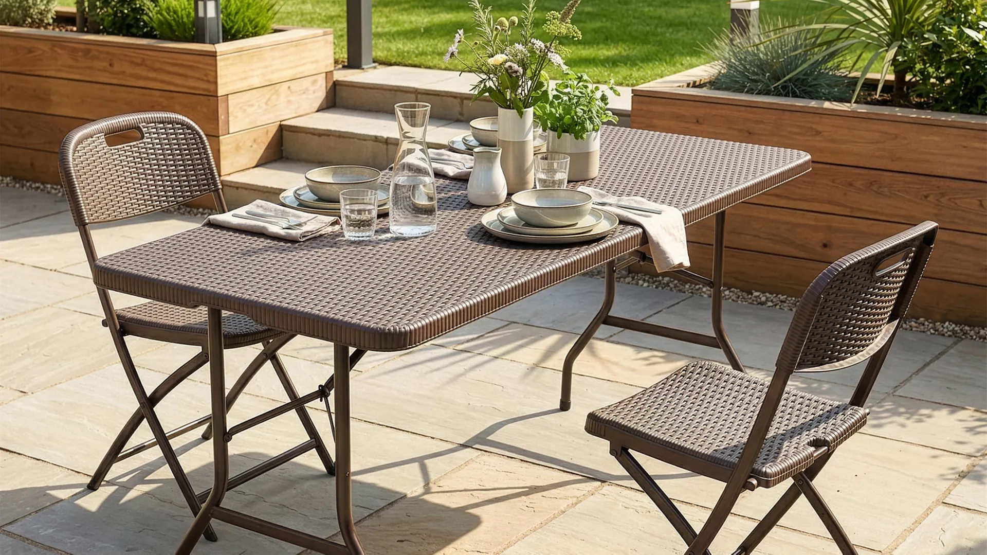 Gartenmöbel bestehend aus Tisch und Stühle auf eine Terasse