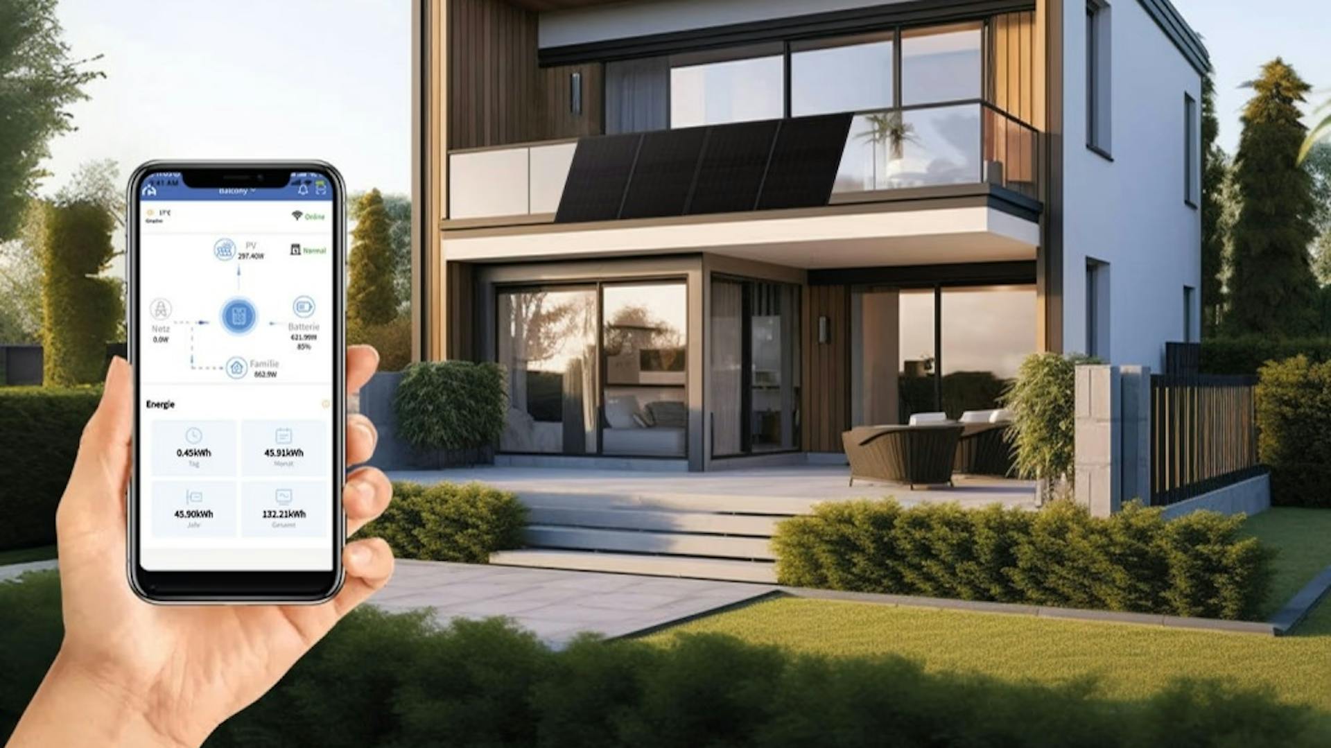 App Nutzung, SMartphone vor einem Haus