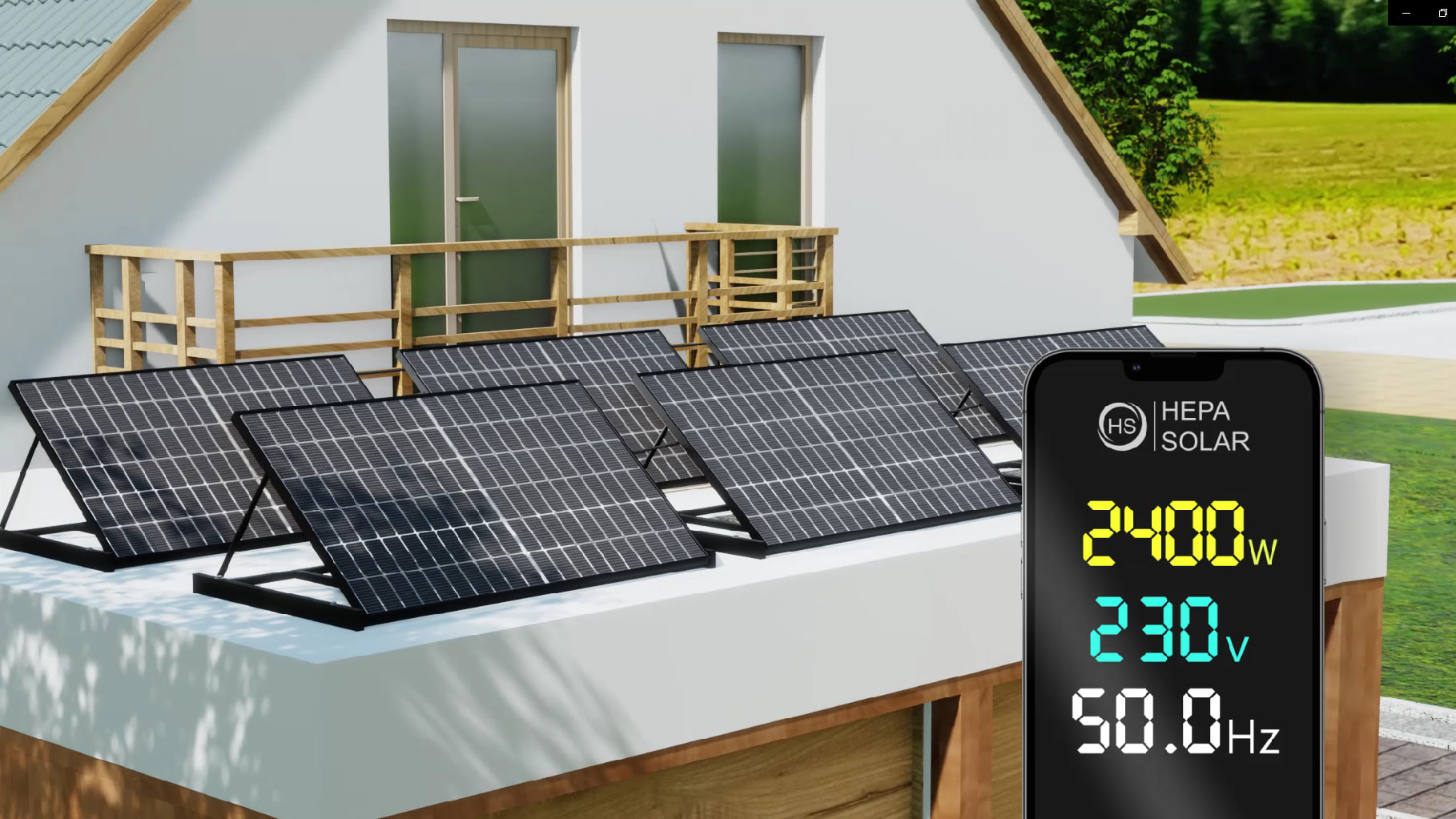 Sechs Solarmodule auf einem Balkon inklusive App-Überwachung